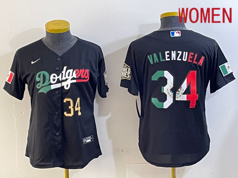 Women Los Angeles Dodgers 34 Valenzuela Black Game 2024 Nike MLB Jersey style 10295
